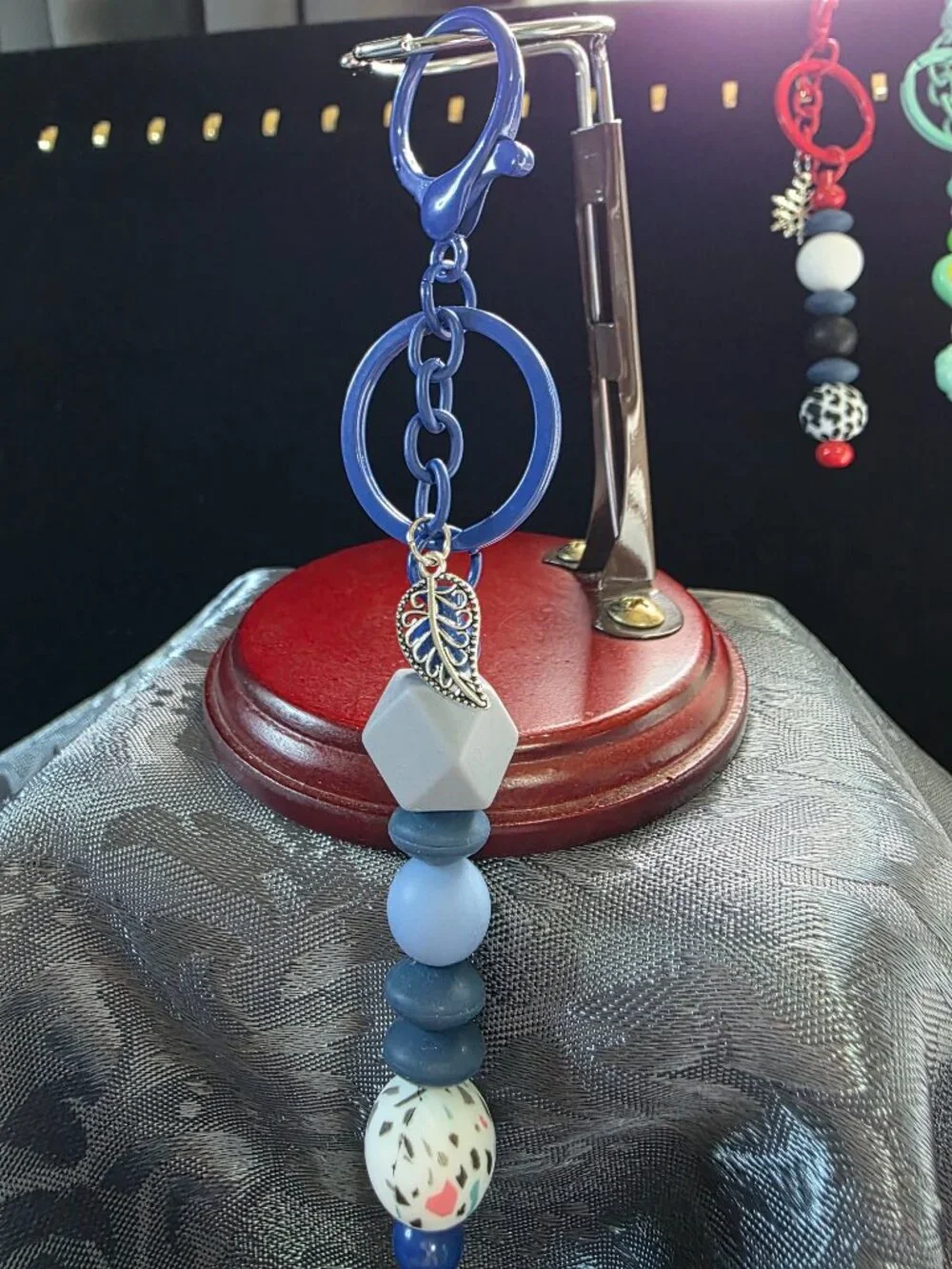 Handcrafted Blue Leaf Charm Keychain New One of a Kind Fashion Accessory Unique - Picture 3 of 3